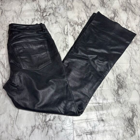 Express Genuine Leather Y2K vintage black flare bootcut pants size 5/6 vtg 90s - Picture 1 of 7
